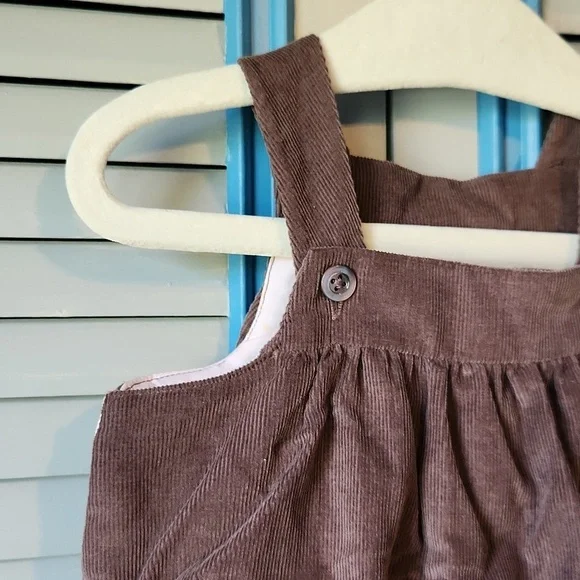 Jacadi Paris Dark Brown Jumpsuit with Pink Floral Embroidery - Picture 4 of 11